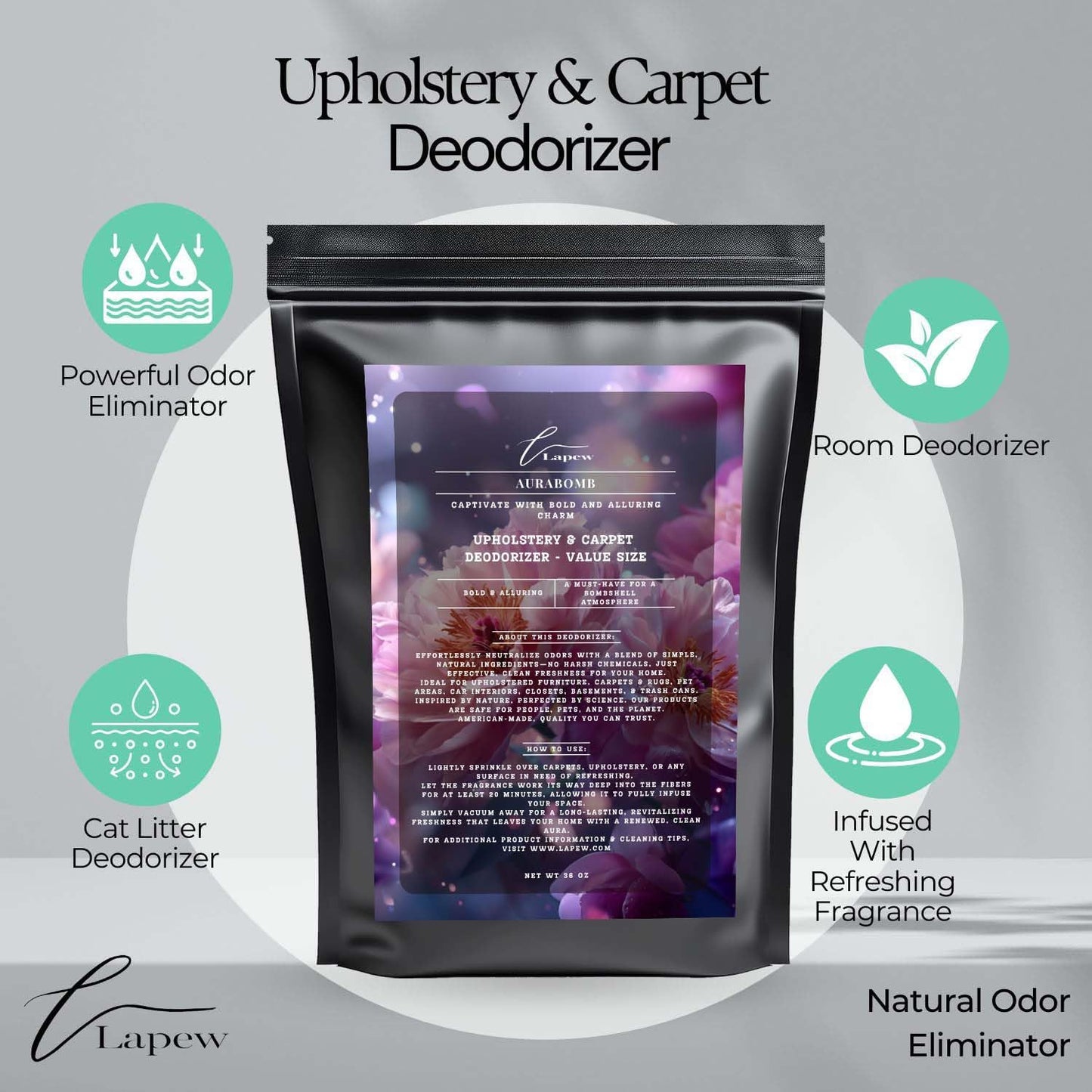 Aurabomb Carpet Freshener Powder Refill 36 oz | Powerful Odor Eliminator for Home | Upholstery Deodorizer | Carpet Deodorizer | Pet Urine | Cat Litter Box | Bombshell Fragrance