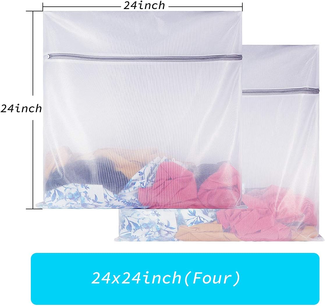 Laundry Mesh Bag-Heavy Duty Mesh Laundry Bags,Laundry Bags Mesh Wash Bag for Washing Machine-Supper Zipper Net Laundry Bag for Travel,Lingerie,Sweater,Garment,Undergarment 4（24Inch×24Inch）