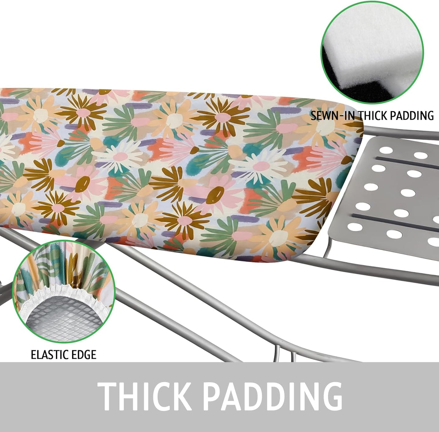 Ironing Board Cover and Pad 15x54 Inch Standard Ironing Board Cover with Elastic Edge and Hook and Loop Fasteners Scorch and Stain Resistant Cotton Ironing Covers with Thick Padding