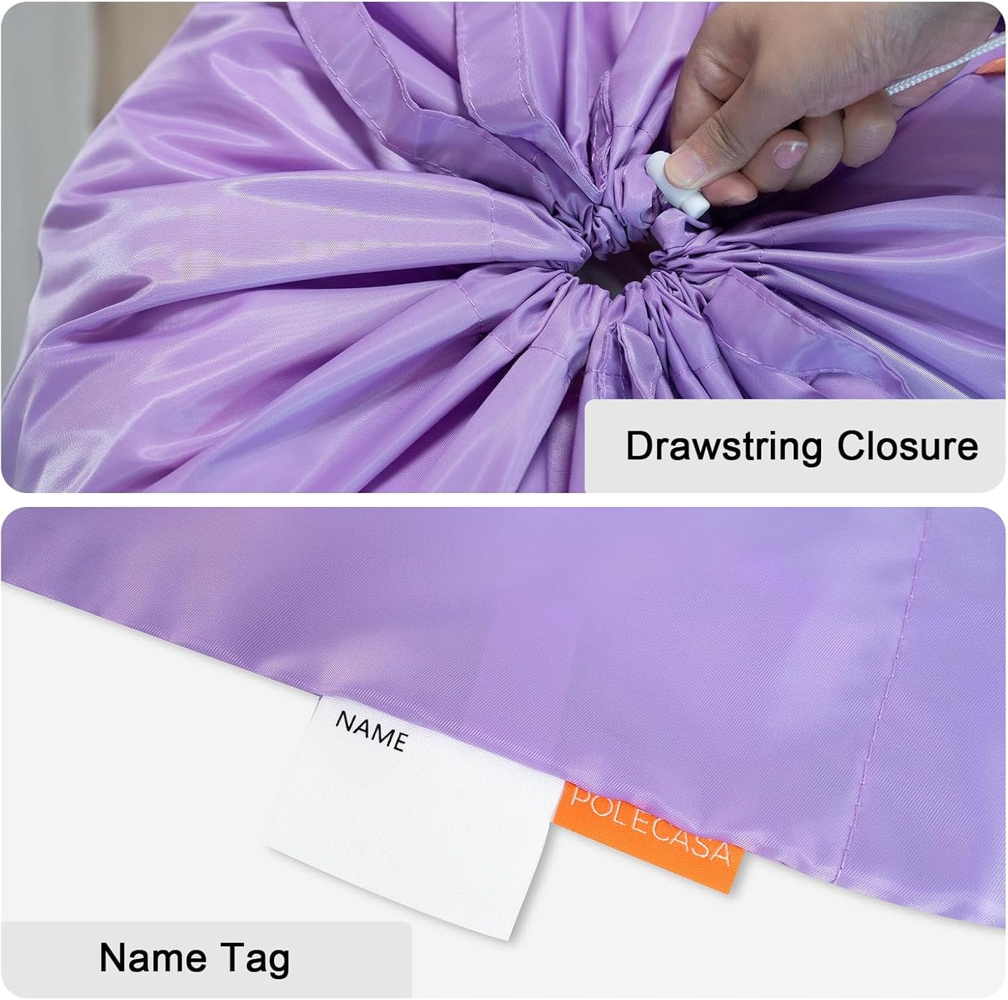 Polecasa Small Heavy Duty Laundry Bag with 130gsm Tear Resistant Fabric and Handles, Easy to Carry Durable Dirty Clothes Drawstring Bag, Perfect for College Dorm, Travel 21”x24”,Purple