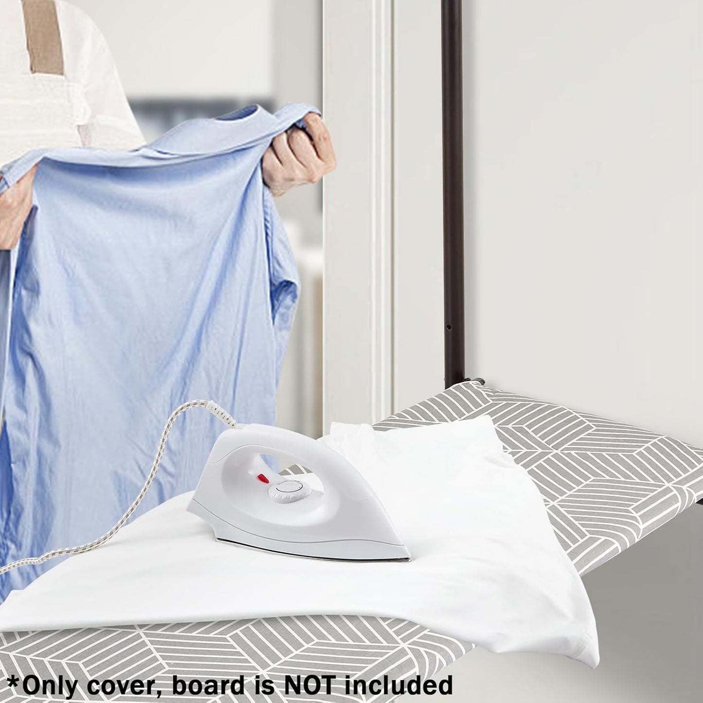 Over The Door Ironing Board Cover 13 x 37 inch, Small Iron Board Cover w Heat Reflective 3 Layers Thick Padding with Hook and Loop Fasteners (Gray Cube)