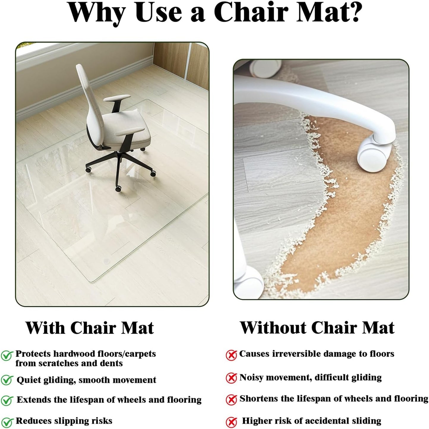 Koonmi Tempered Glass Chair Mat for Hardwood Floors & Carpets, 46" x 46“ Transparent Heavy Duty Office Floor Protector with Noise-Free Gliding Shatterproof for Home Office Desk