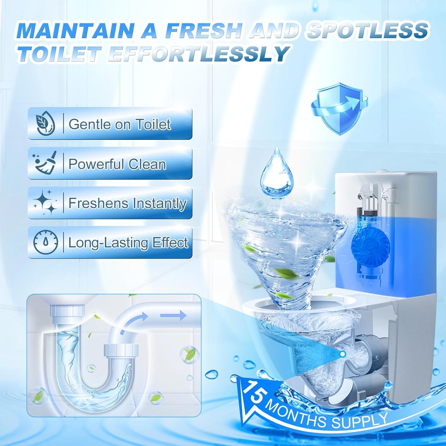 KIISIISO Multipurpose Bathroom Cleaners, 54 Pack Commercial & Household Toilet Bowl Cleaners, Blue Toilet Bowl Tablets Drop in Tank, Janitorial Deodorizers