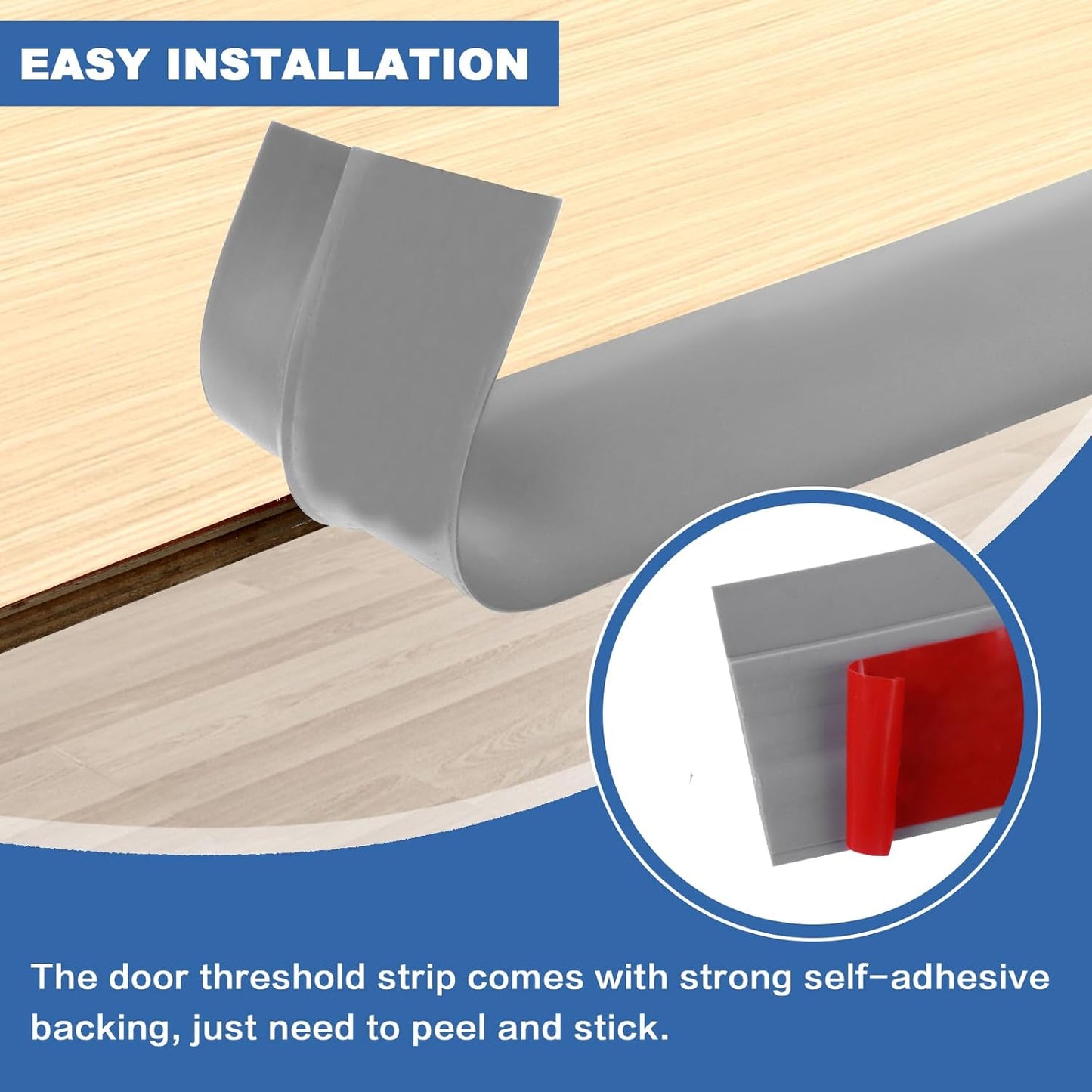 Vinyl Door Threshold Flooring Transition Strip Self Adhesive Carpet Edging Strip for Laminate Doorway Edge Threshold from 3/5" to 4/5" (Gray, 10 Ft)