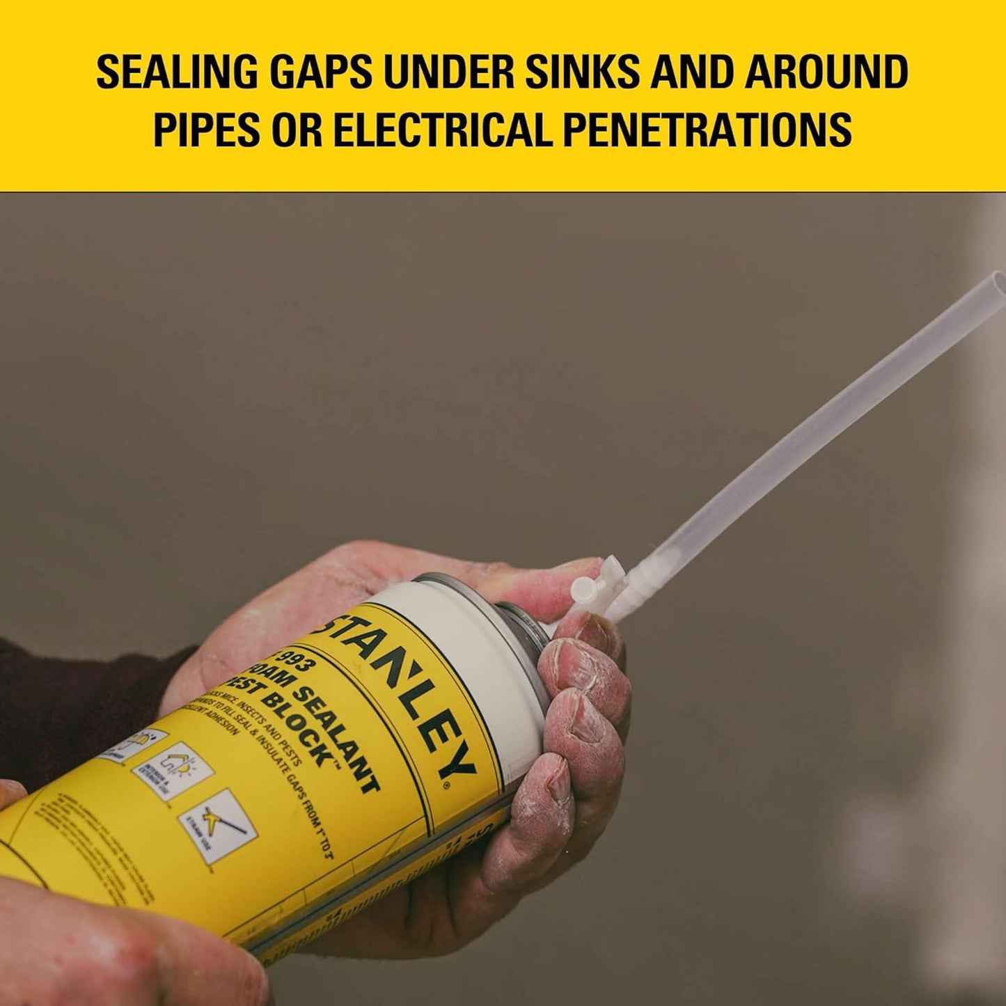 Stanley F993 Expanding Foam Sealant Spray – (12x12oz) Gaps & Cracks Filler, PestBlocker for Indoor/Outdoor Use – Paintable, Waterproof, Polyurethane Insulation Foam with Straw Applicator | 12 Pack