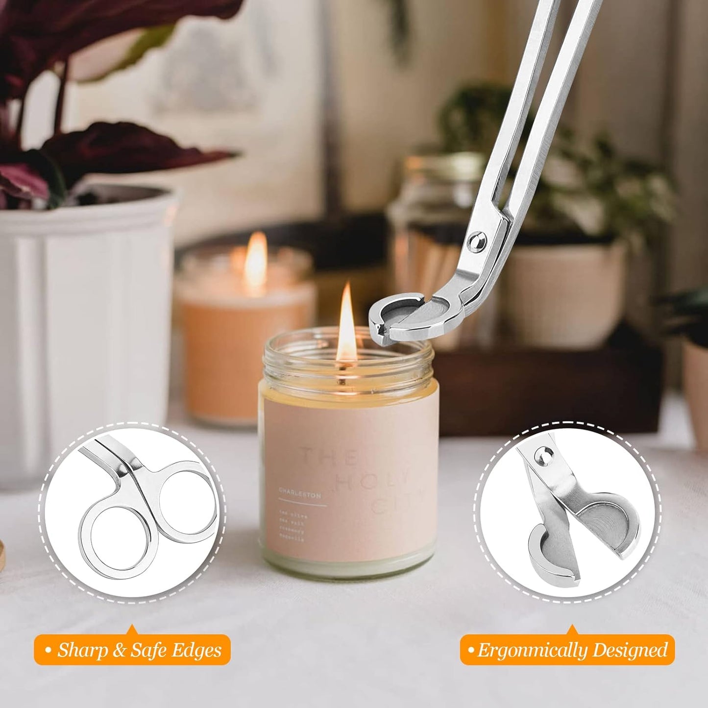 Lsnisni 5Pcs Candle Accessory Set With Rechargeable Electric Lighter, Storage Tray, Wick Trimmer, Snuffer, Dipper - Stainless Steel Care Kit With Gift Package for Candle Lovers - Silver