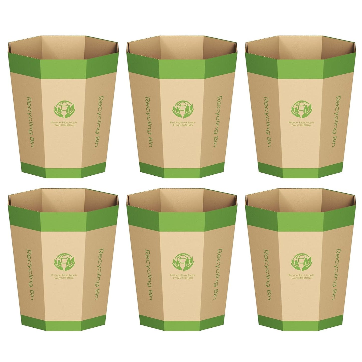 6-Pack Cardboard Trash Can – Foldable, Recyclable, Plastic-Free & Reusable Small Waste Paper Basket - Garbage Bin Perfect for Office, Bedrooms, Home, Events & Outdoor Activities (1.6 Gallon)
