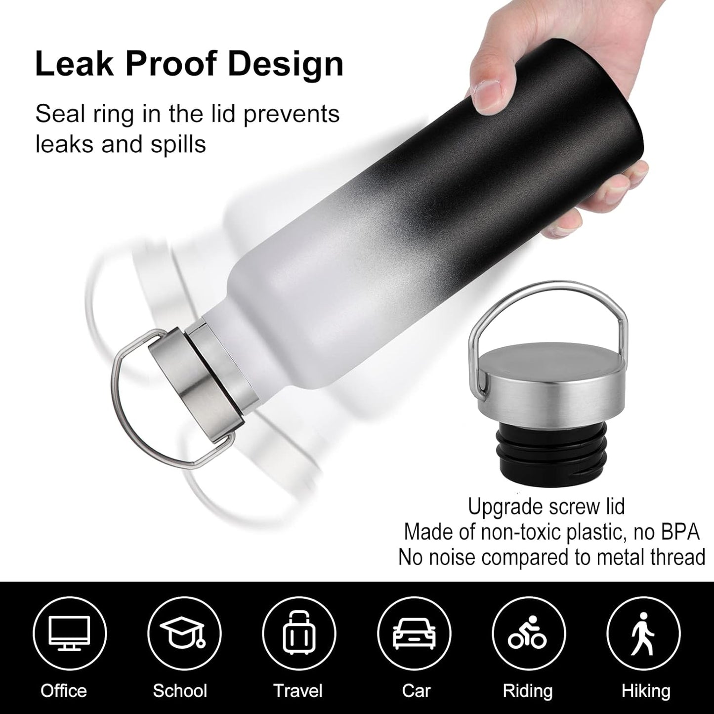 Neihepal Gradient Stainless Steel Water Bottles,20 Ounce Vacuum Insulated Double Wall Travel Bottle with Leak Proof Lid of Handle,Metal Reusable Standard Mouth Flask Thermoses for School,Hikers,Gift