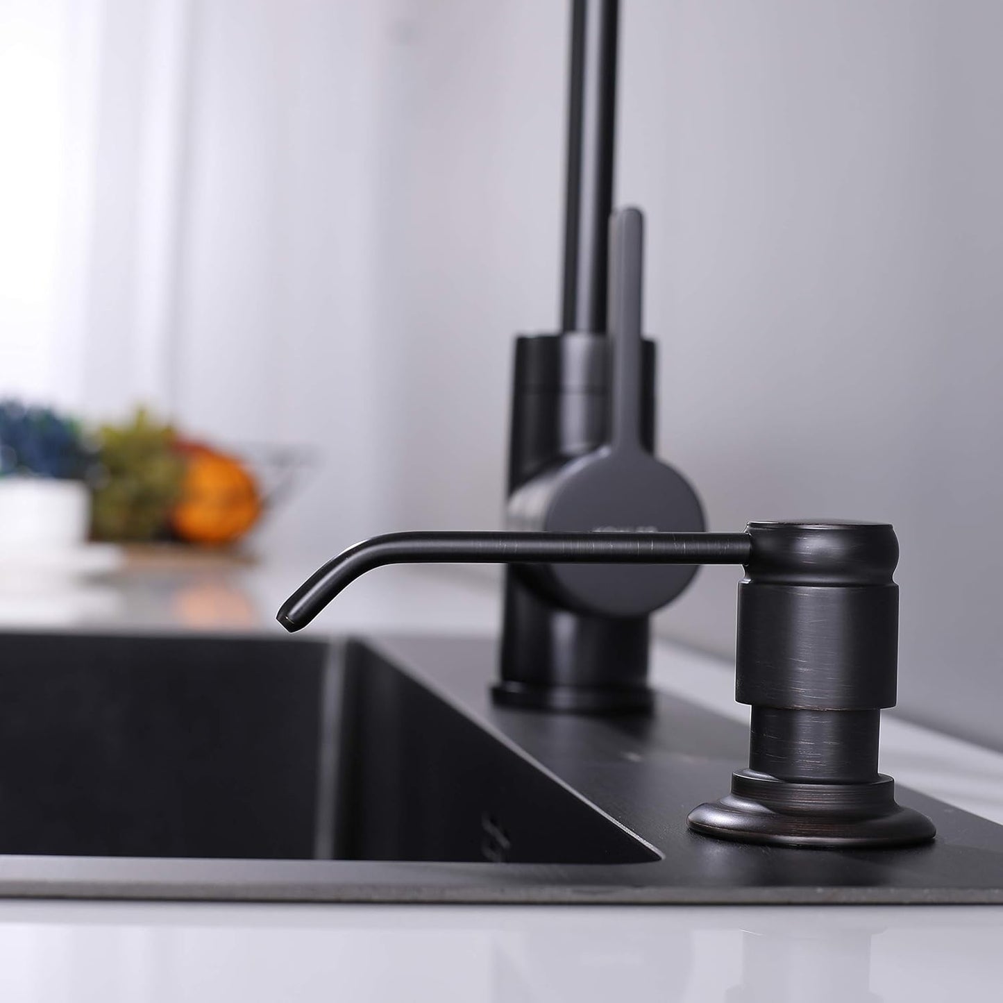 GAGALIFE Soap Dispenser for Kitchen Sink (Oil Rubbed Bronze) and Extension Tube Kit, Complete Brass Head, 40" Silicone Tube Connect to The Soap Bottle Directly, No More Top Refill