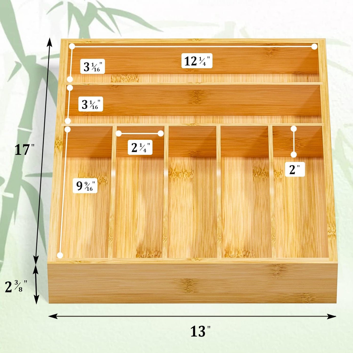 Flatware Organizer Silverware Drawer Organizer - 7 Slots Bamboo Cutlery Tray Multipurpose kitchen Drawer Organizer for Silverware, Utensils, Cutlery, Flatware, Knives W13”x L17” (Yellow)