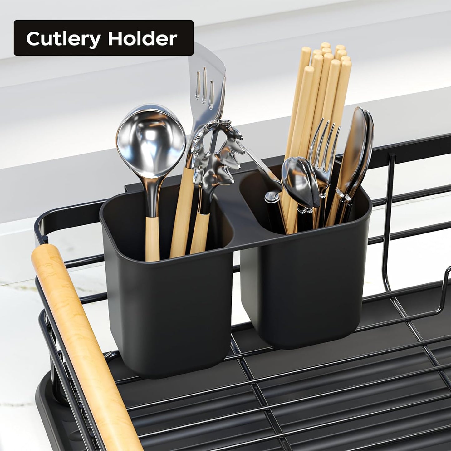 Dish Racks for Kitchen Counter: Wooden Handles, Thickened Metal, No Assembly. Small Dish Drying Rack: Ideal for Small Households. Drying Rack Kitchen: Black