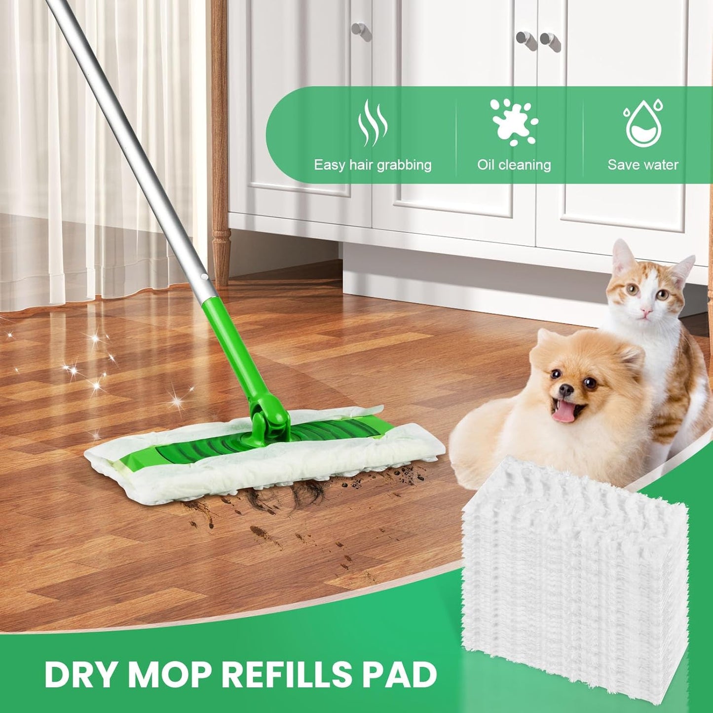 60 Count Dry Sweeping Cloths Compatible with Swiffer Sweeper Heavy Duty Pet Pads Refills Cleaning Dust and Hair,Disposable Mop Pads Refills