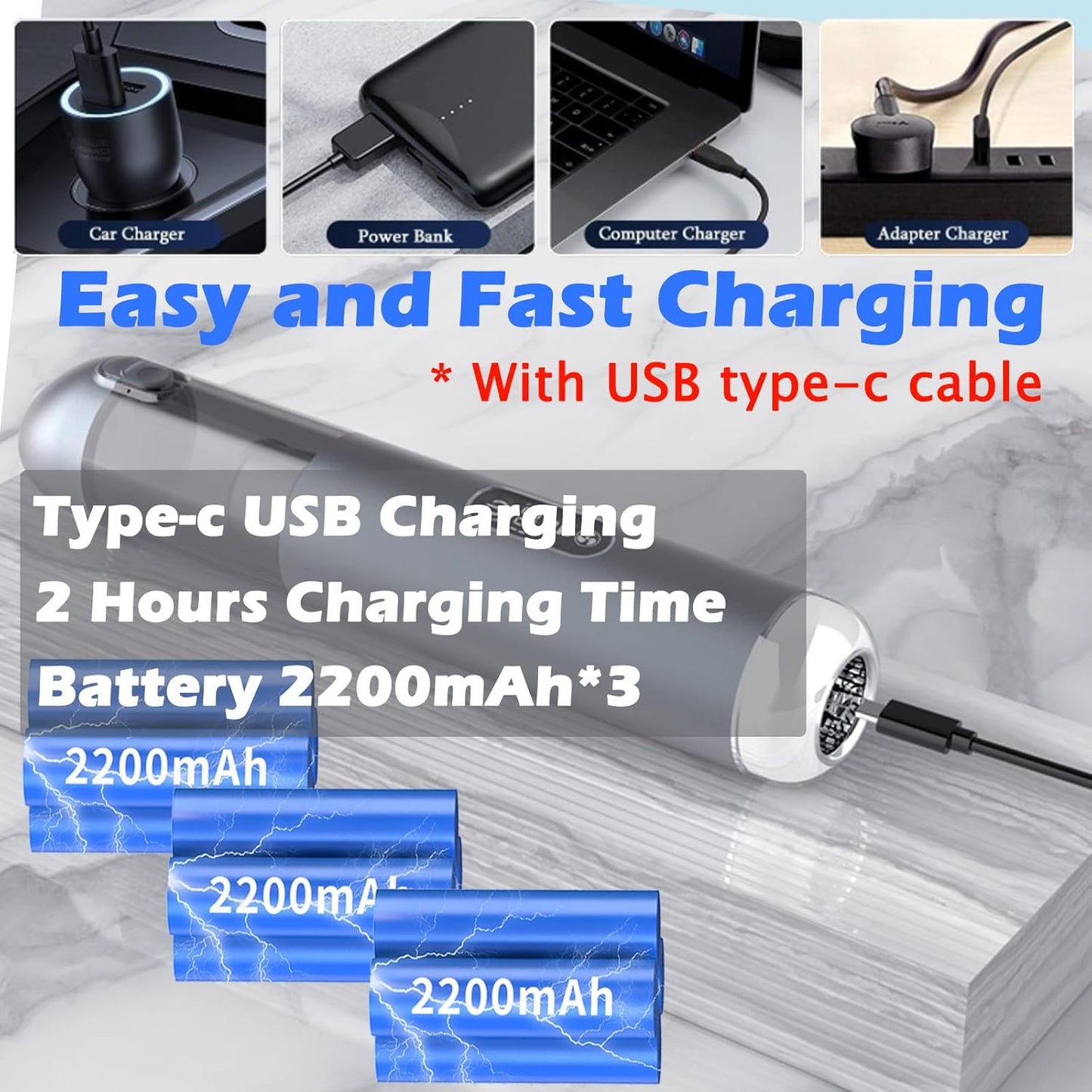 TEZILON Car Vacuum Cleaner 18000Pa Powerful Suction HEPA Filter, Portable Cordless Handheld Vacuum Vehicle Home with LED Display Air Duster Rechargeable Lightweight Multi-Nozzles for Pet Hair Keyboard