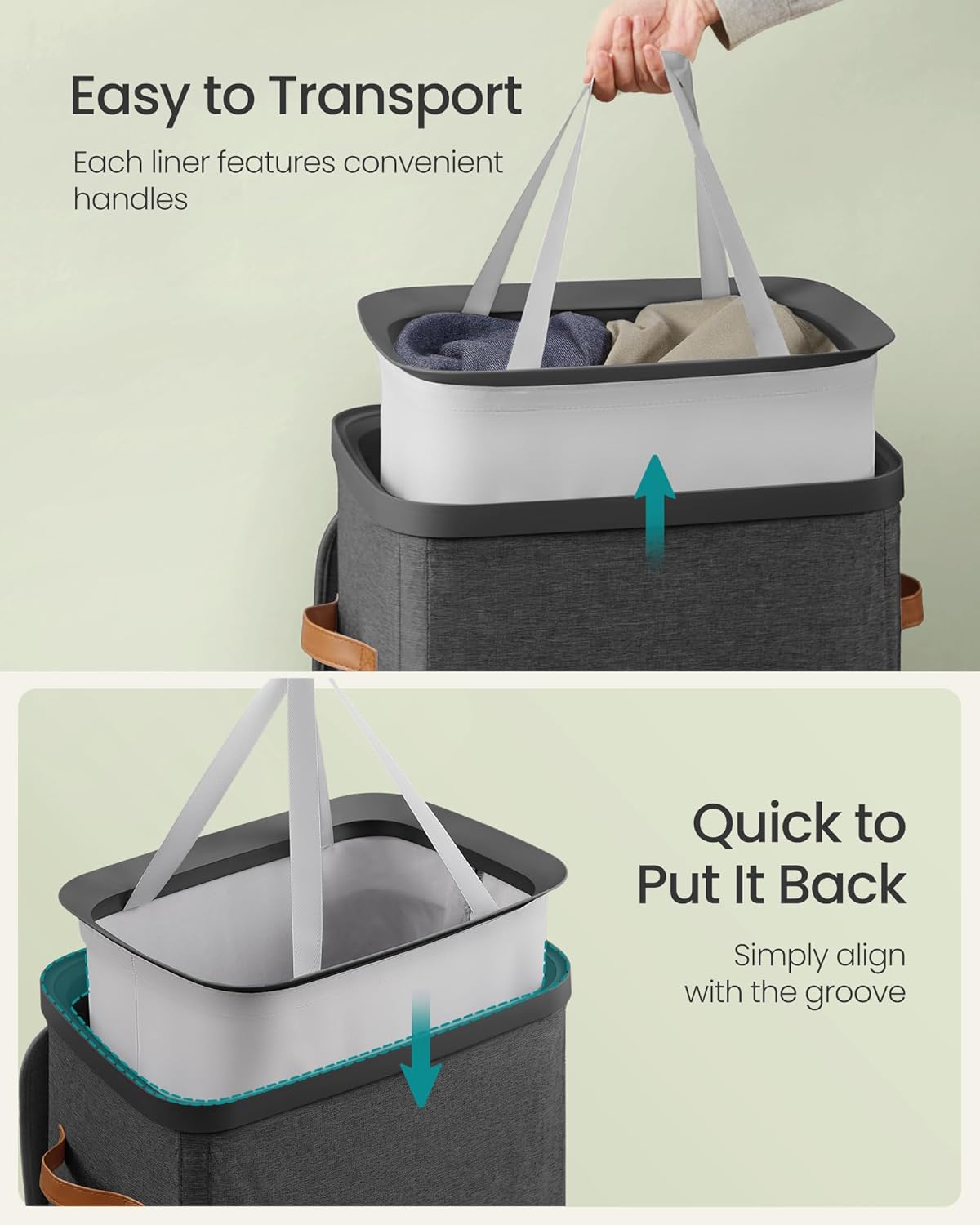 SONGMICS Laundry Basket, 26.4 Gal. Laundry Hamper, Easy Assembly, with Lid and Handles, Removable Liner, 16.5 x 12.6 x 29.5 Inches, Ink Black ULCB811BH01