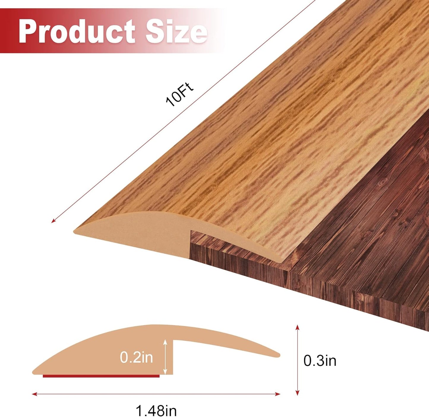 10Ft Carpet Floor Transition Strip, Self Adhesive Floor Edging Trim Strip, PVC Threshold Cover for Doorway, Floor Divider Strip Suitable for Threshold Height Less Than 5 mm - Light Brown Coffee