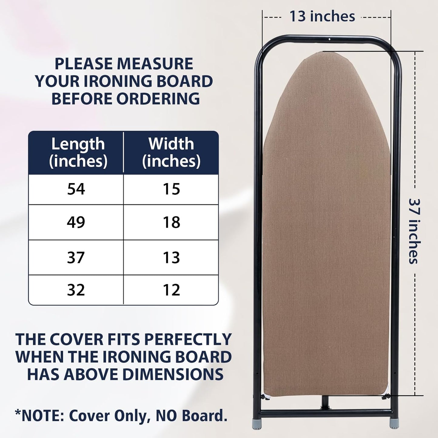 Seiritex Small Ironing Board Cover 13 x 37 inch, Fits Over The Door Ironing Board, Heat Reflective Thick Padding with Hook and Loop Fasteners, 3 Layers Iron Board Cover (Brown)