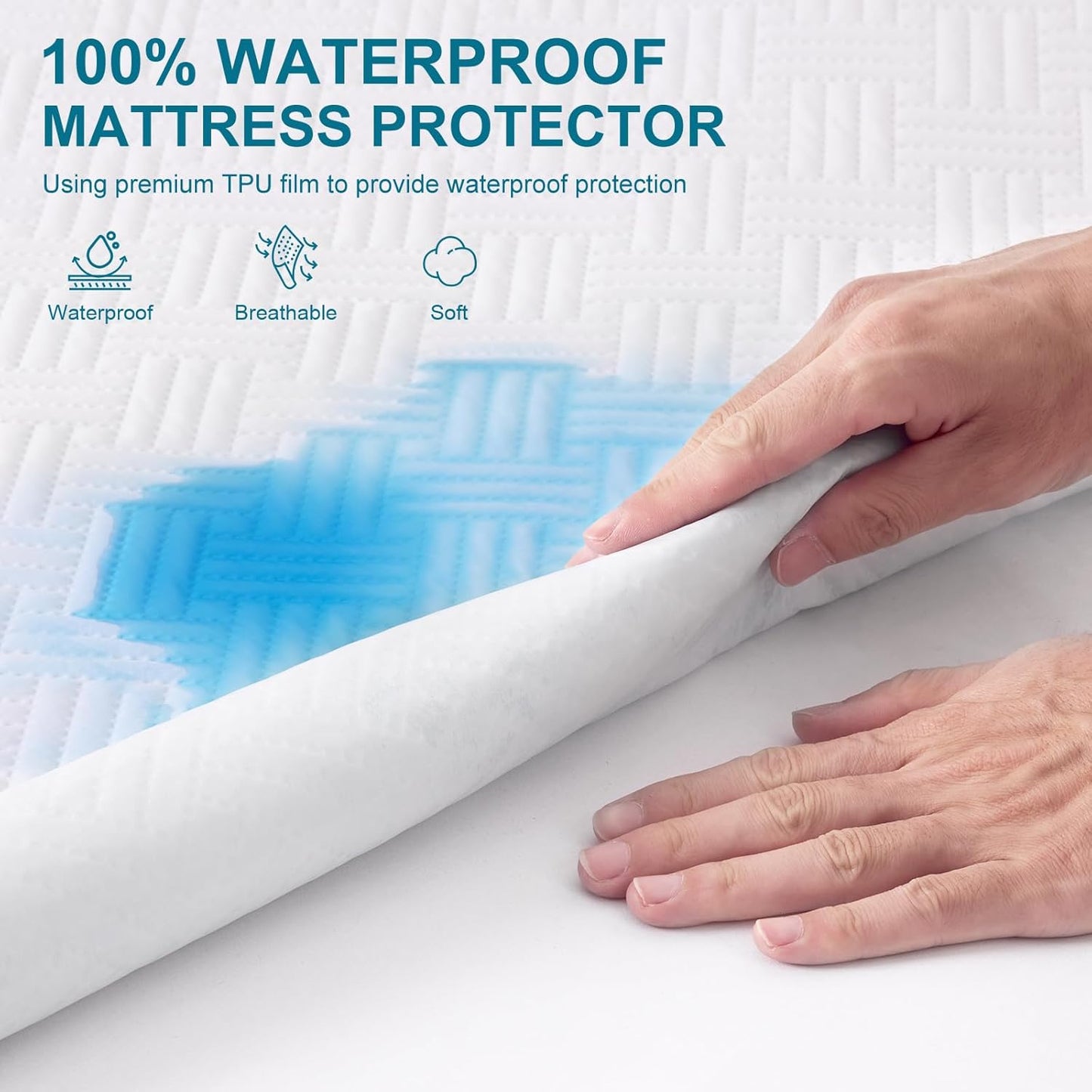 Waterproof Mattress Protector Twin XL Size - Breathable, Noiseless, Ultra-Soft Bed Cover, Mattress Pad Cover with Deep Stretchable Pockets 8"-21" (White)