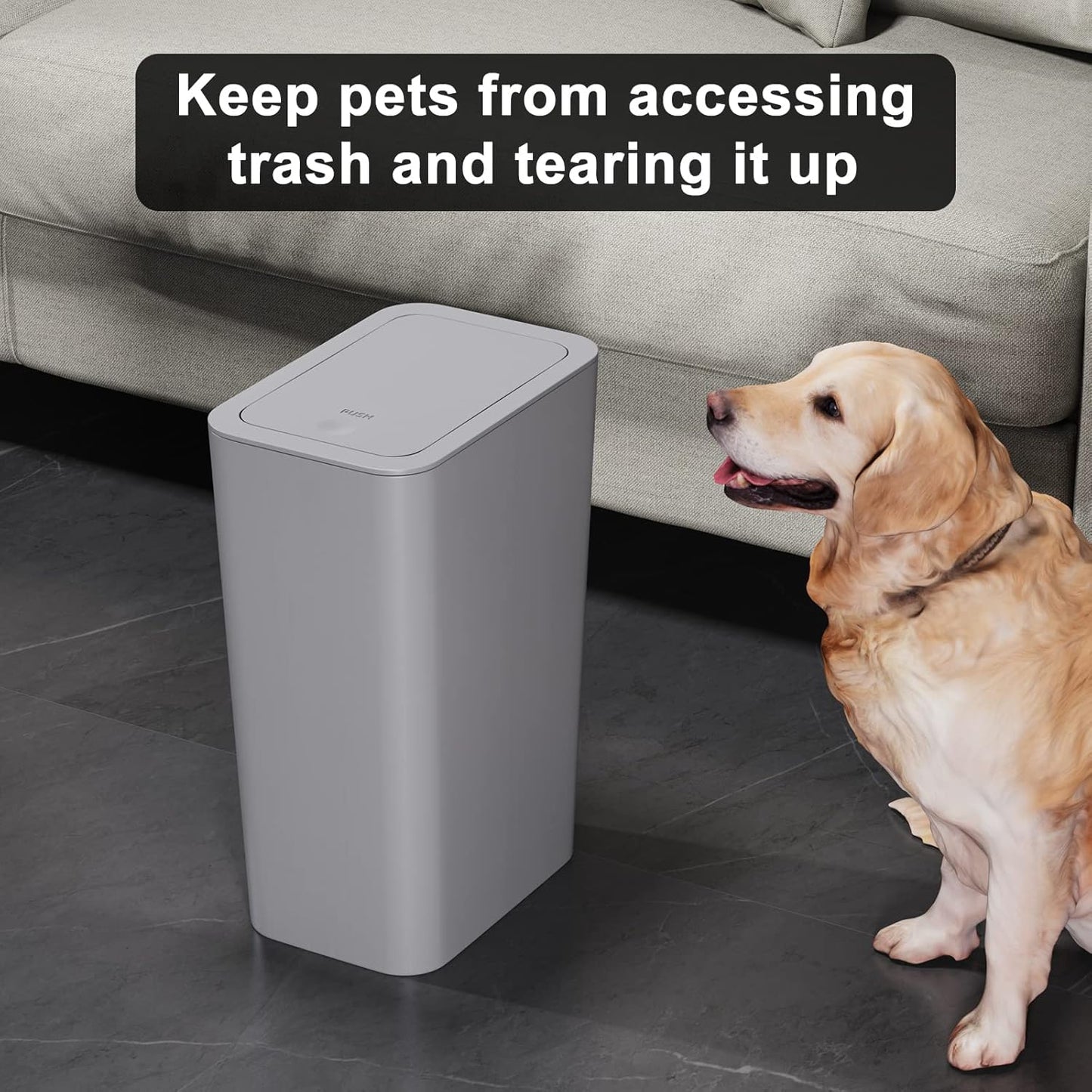 N. NETDOT Bathroom Trash Can with Lid 3 Pack Set, 2 Packs 4 Gal Slim Kitchen Trash Can and 1 Pack 2.6Gal Garbage Can, Small Trash Bin/Waste Basket for Bedroom (Grey, Pack of 3)