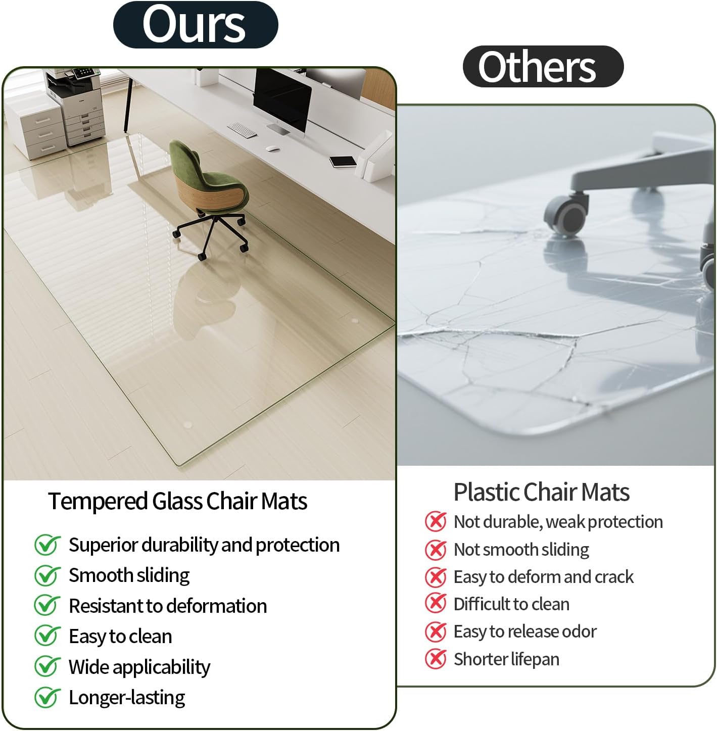 Koonmi Tempered Glass Chair Mat for Hardwood Floors & Carpets, 40" x 80“ Transparent Heavy Duty Office Floor Protector with Noise-Free Gliding Shatterproof for Home Office Desk