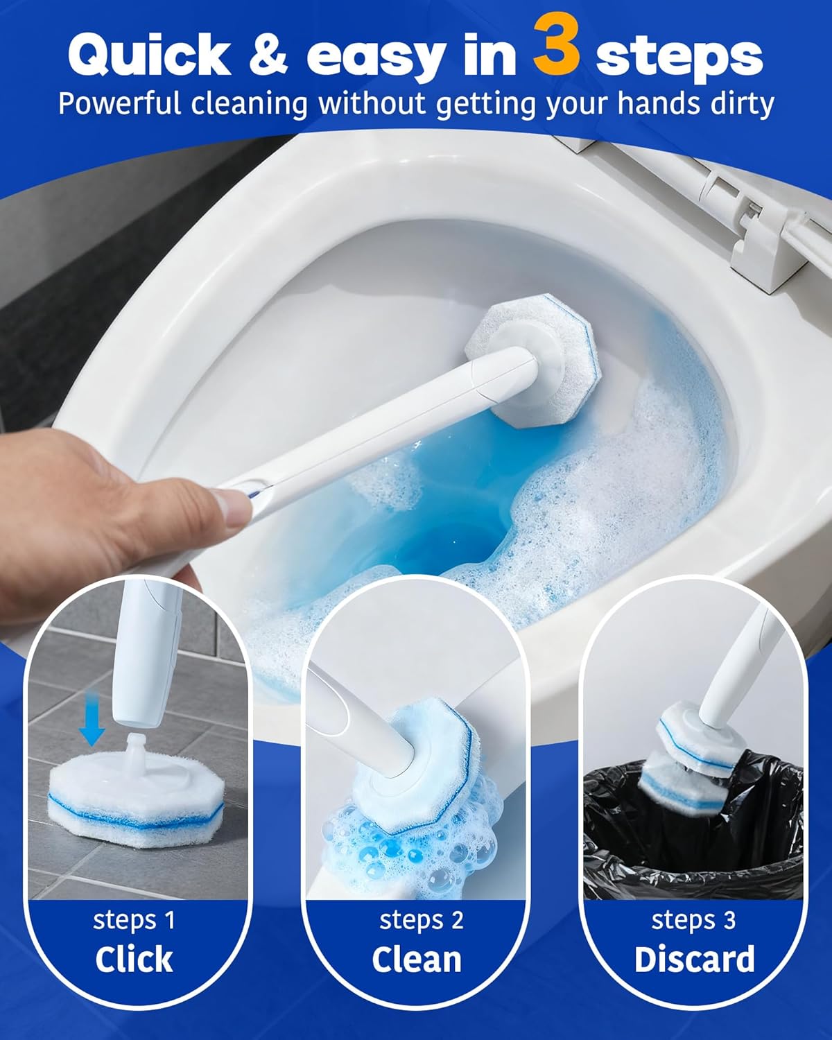 Toilet Wand Refills Compatible with Clorox Toilet Brushes, Instant Foam Cleaning, Secure Lock No Slipping, Odor Neutralizing, Easy Snap-On Design, 50 Pack