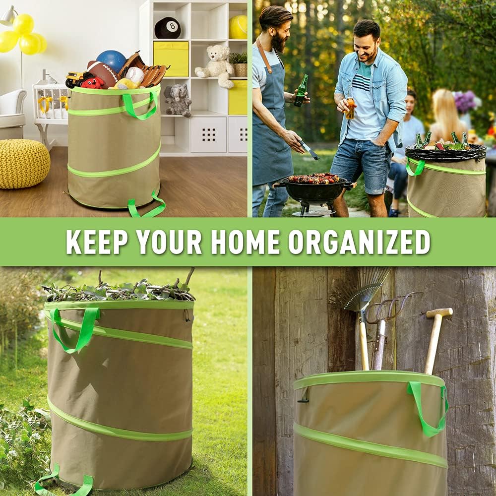 Colwelt Collapsible Garden Bag 47Gallon, Collapsible Leaf Bags with Hard Bottom, Heavy Duty Yard Waste Bag Leaf Bin, Leaf Pop up Trash Can (come with Leaf Scoop, Garden Gloves)