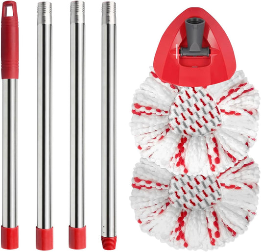 Spin Mop Replacement Head, Base, Handle Compatible with Ocedar Mop Set EasyWring 1-Tank Microfiber Spin Mop, 2 Refills Replacement Heads, 30-58in Handle and 1 Base Combo Set