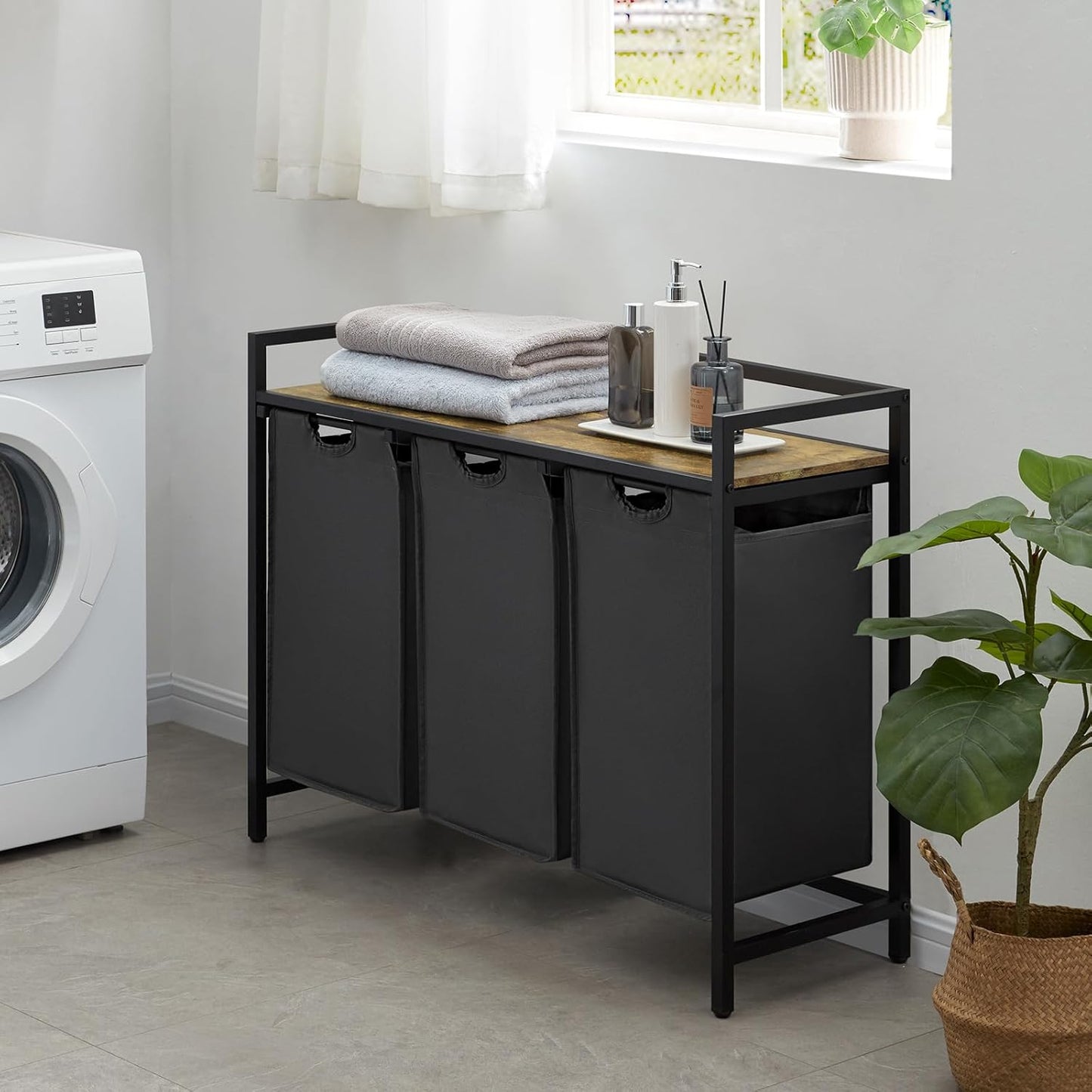 Lifewit Laundry Hamper 3 Section, 120L Pull out Laundry Clothes Basket Organizer with Large Top Shelf and 3 Removable Bags and Handles, Laundry Sorter for Laundry Room Bedroom Bathroom Dorm, Black