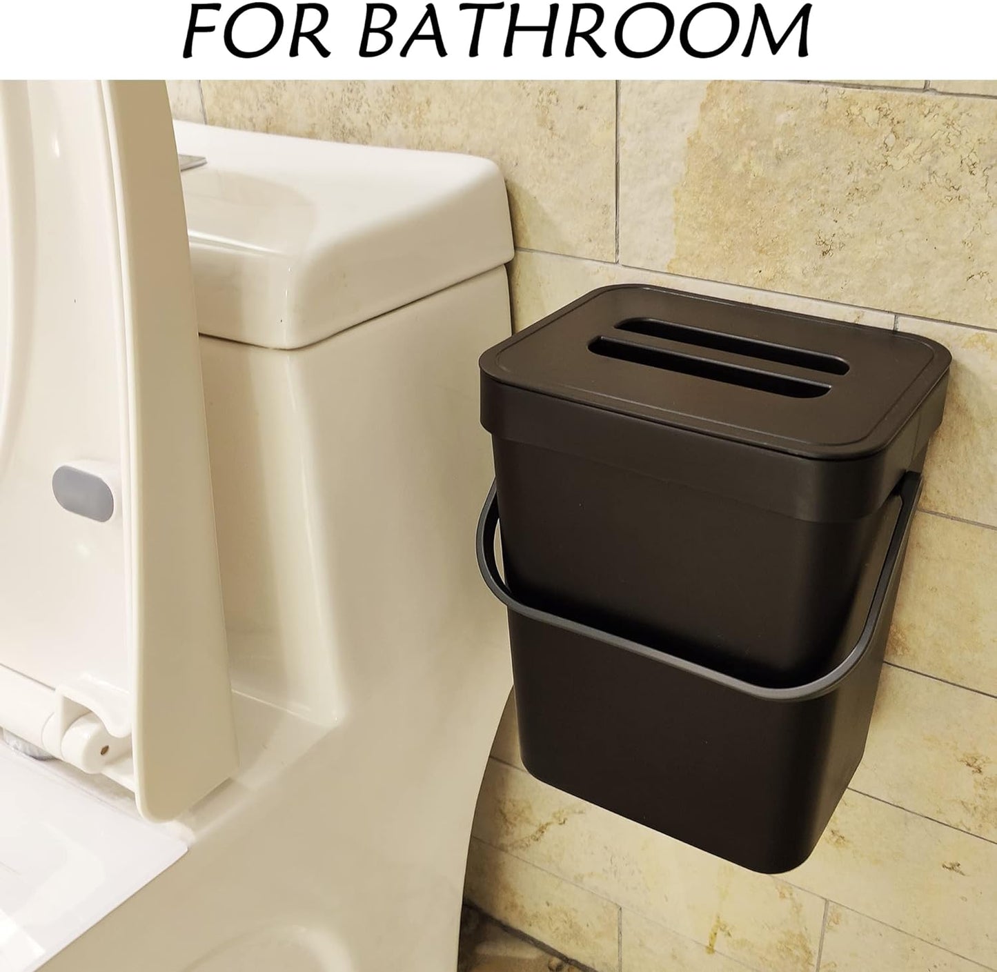 stonespace Kitchen Compost Bin for Countertop, Hanging Small Trash Can with Lid Under Sink for Kitchen Bathroom, Mountable Compost Bucket, Black