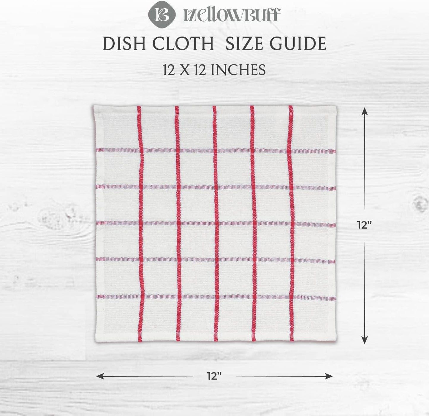 100% Cotton Terry Dish Cloth & Dish Towel, 6 Pack, Super Soft and Absorbent Kitchen Towels, Perfect for Kitchen Cleaning and Dish Washing (RED (Solid and Checks) 8 Pack)