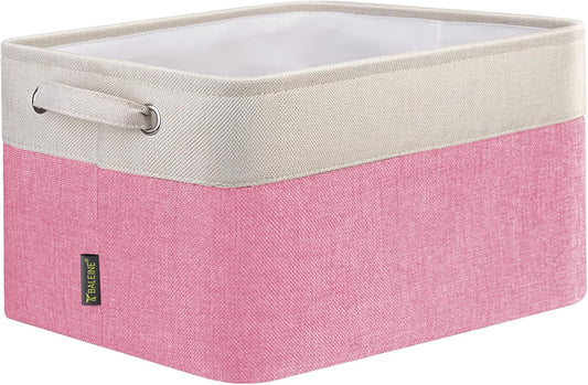BALEINE 1 Pack Fabric Storage Bins for Shelves, Linen Storage Baskets for Organizing, Decorative Closet Bins for Clothes, Home (Pink, 15''x11''x9.5'')