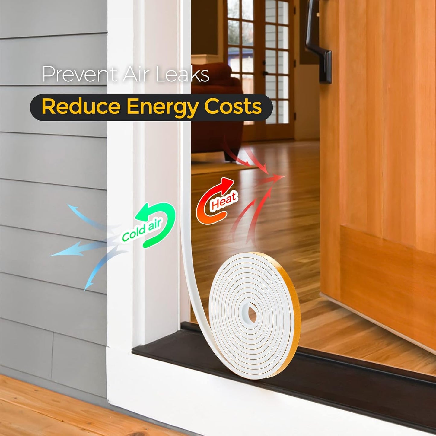 10 Feet Weather Stripping Door Seal, 1" Wide X 1/8" Thick Door Seal Strip High Density Foam Tape Adhesive Strip for Door Soundproofing,Window Insulation (1" x 1/8" x 10FT,White)