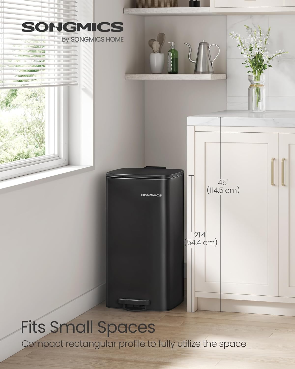 SONGMICS Kitchen Trash Can, 8-Gallon (30 L) Trash Bin, Stainless Steel Garbage Can, with Inner Bucket, Soft Close and Stays Open, Ink Black ULTB593B01