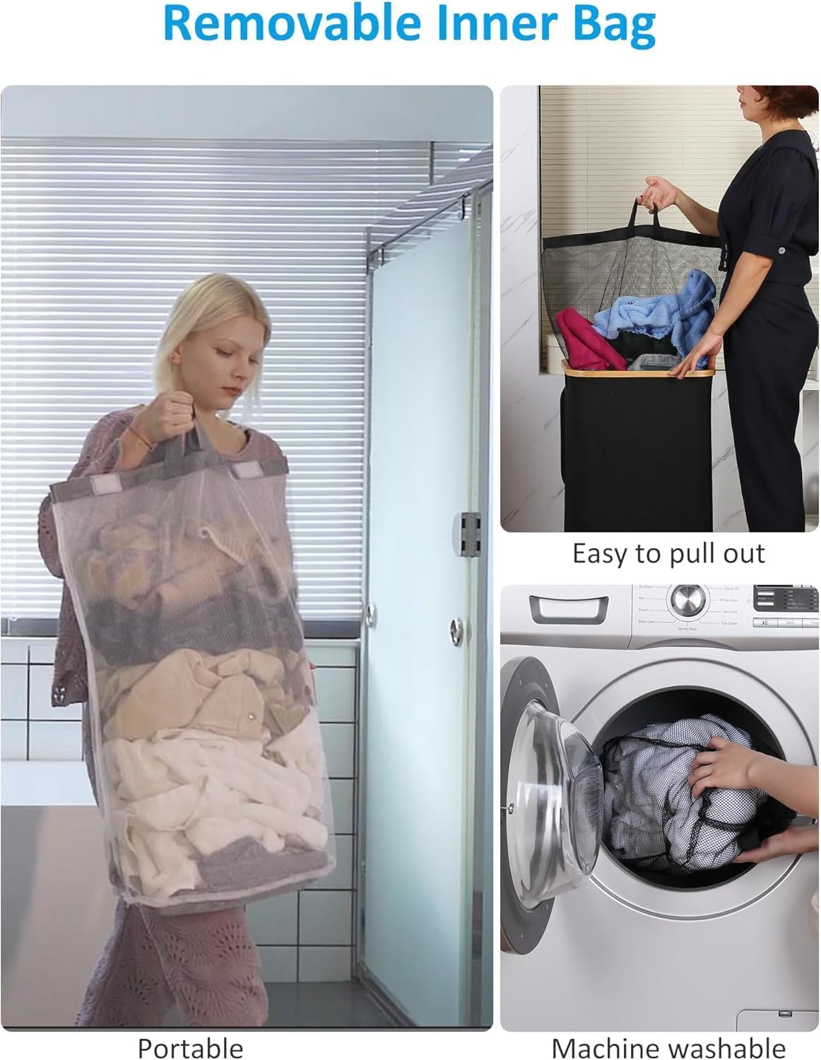 efluky Laundry Basket with Wheels, Tall Rolling Laundry Hamper with Lid and Removable Bag, Aesthetic Dirty Clothes Hamper on Wheels for Laundry Room, Bedroom, Dorm and Bathroom, 100L Beige