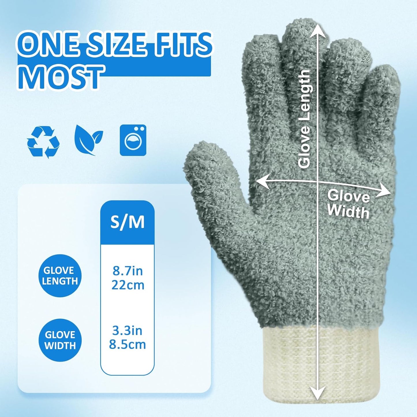 MIG4U Microfiber Dusting Gloves House Cleaning Glove for Blinds, Windows, Shutters, Furniture, and Car, Reusable Lint-Free Gray 2 Pairs S/M
