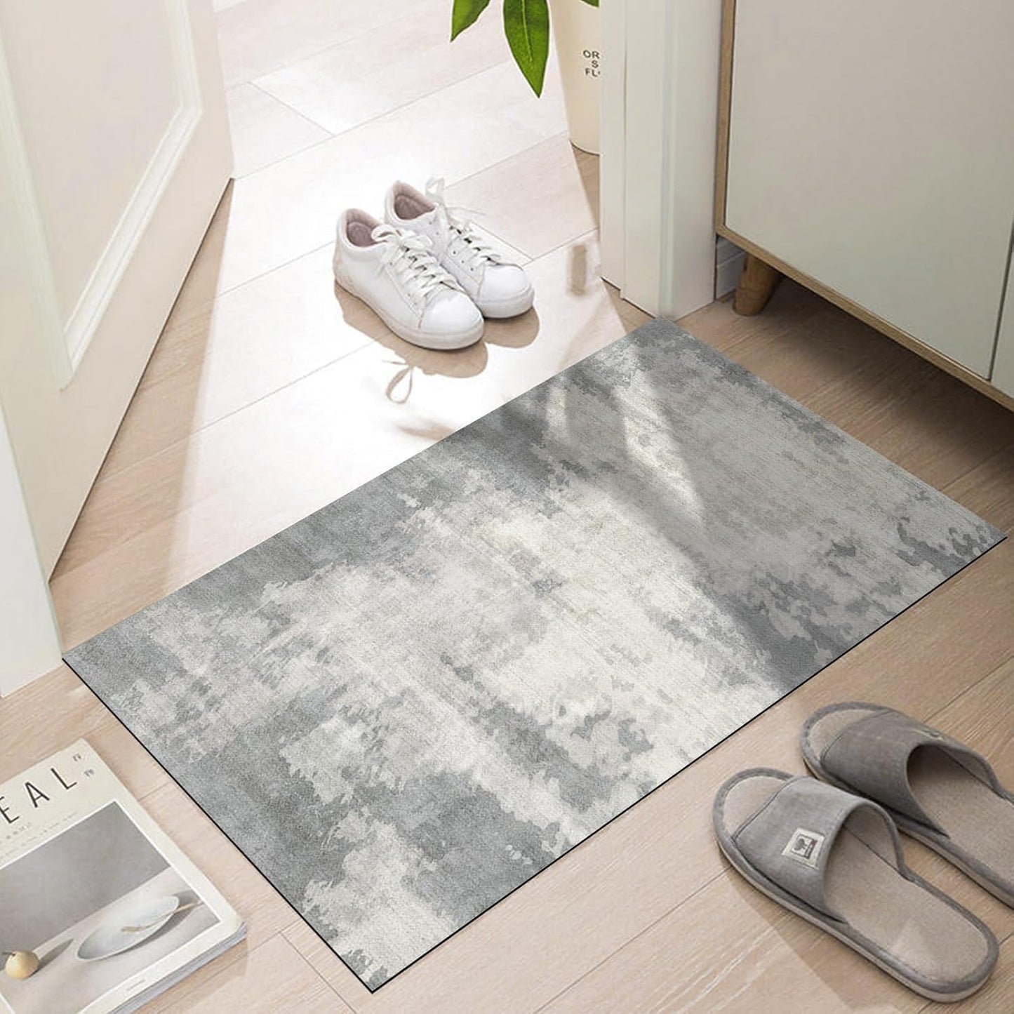 Ultra Thin Door Mat Indoor Entrance, 1/10 in Thin Door Mats for Inside Entry, Non-Slip Rubber Backing Washable Doormat, Fade Resistant, Absorbent, Low Profile Dirt Trapper, 30"X17",Distressed
