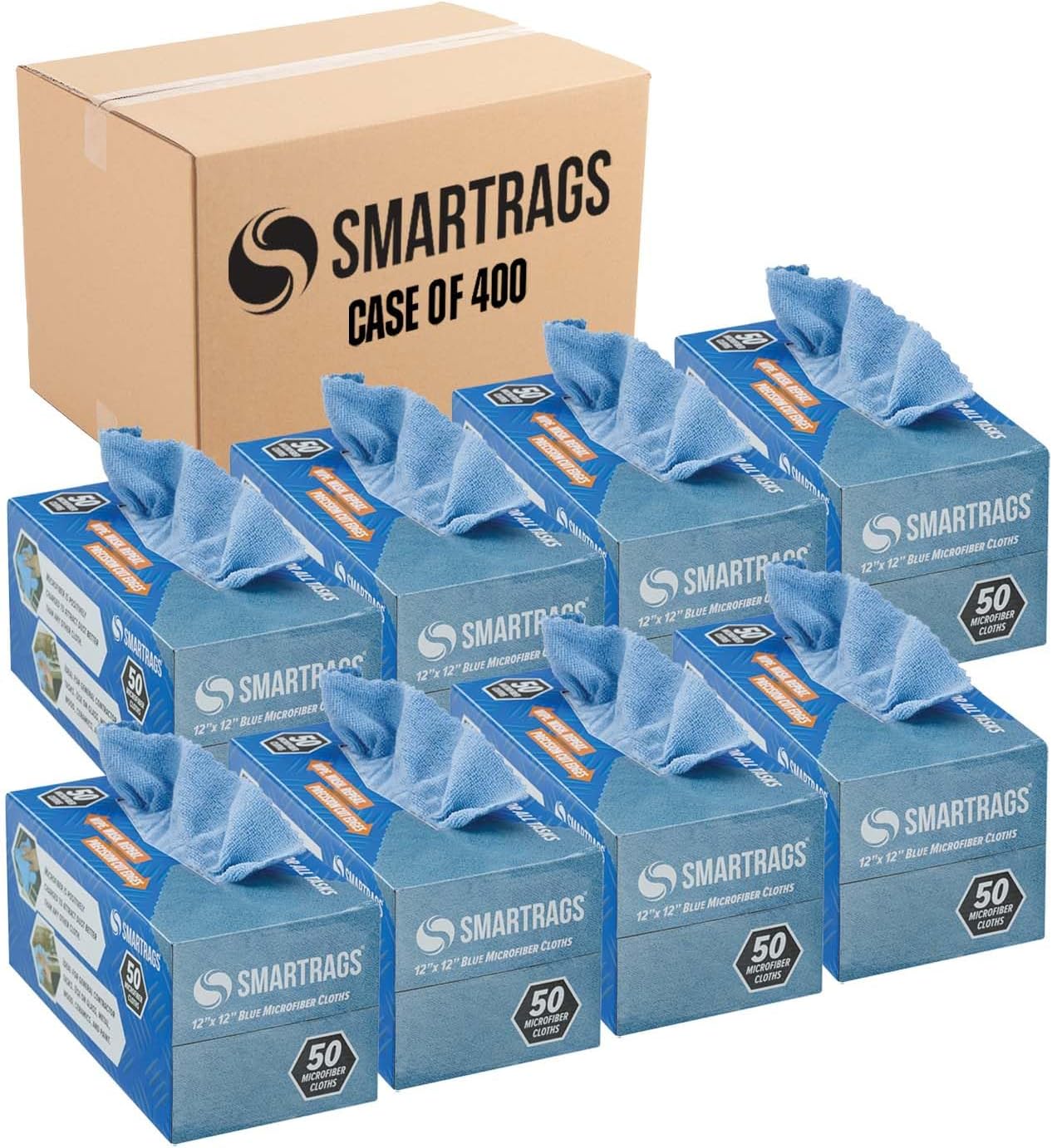 Arkwright Smart Rags in Box - (Bulk Case of 400) Lint Free Microfiber Cleaning Cloth, Scratch & Streak-Free, Dispensable Wash Towels for Cars, Window Glass, and Auto Shop, 12 x 12 in, Blue