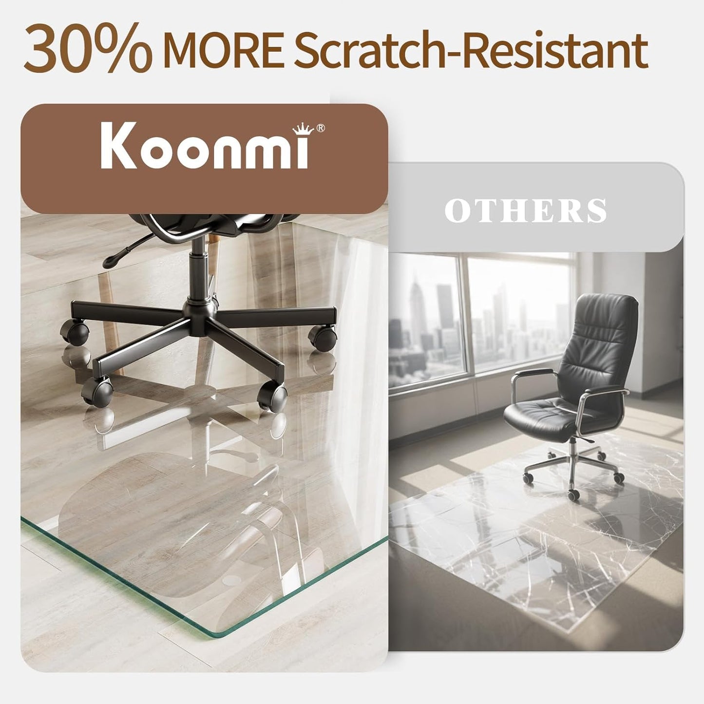 Koonmi Tempered Glass Chair Mat 46"x55" - Premium Office Chair Mat for Hardwood Floors & Low-Pile Carpet with 4 Non-Slip Pads - Thick Scratch-Resistant Surface