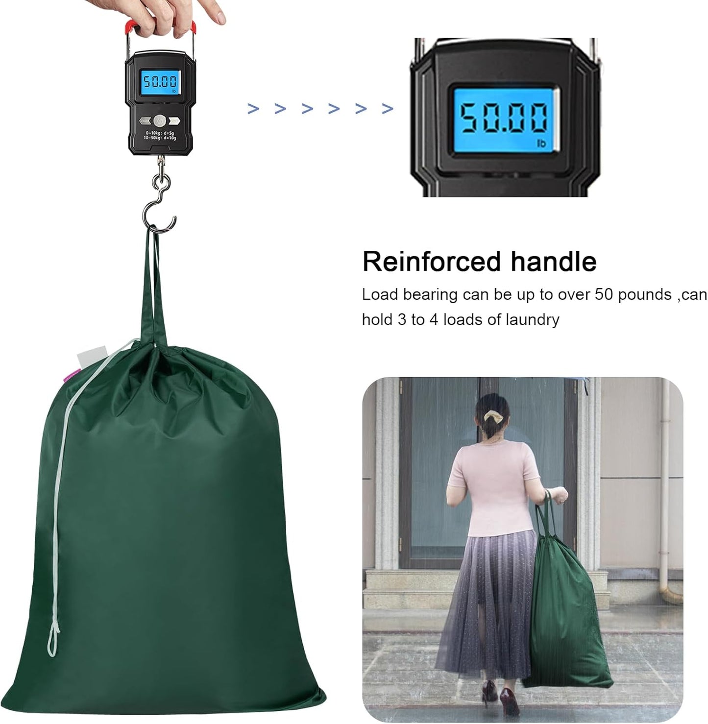 Polecasa Heavy Duty Large Laundry Bag with 130gsm Tear Resistant Fabric and Handles, Easy to Carry Durable Dirty Clothes Drawstring Bag, Perfect for College Dorm,Travel, 28”x36”,Green