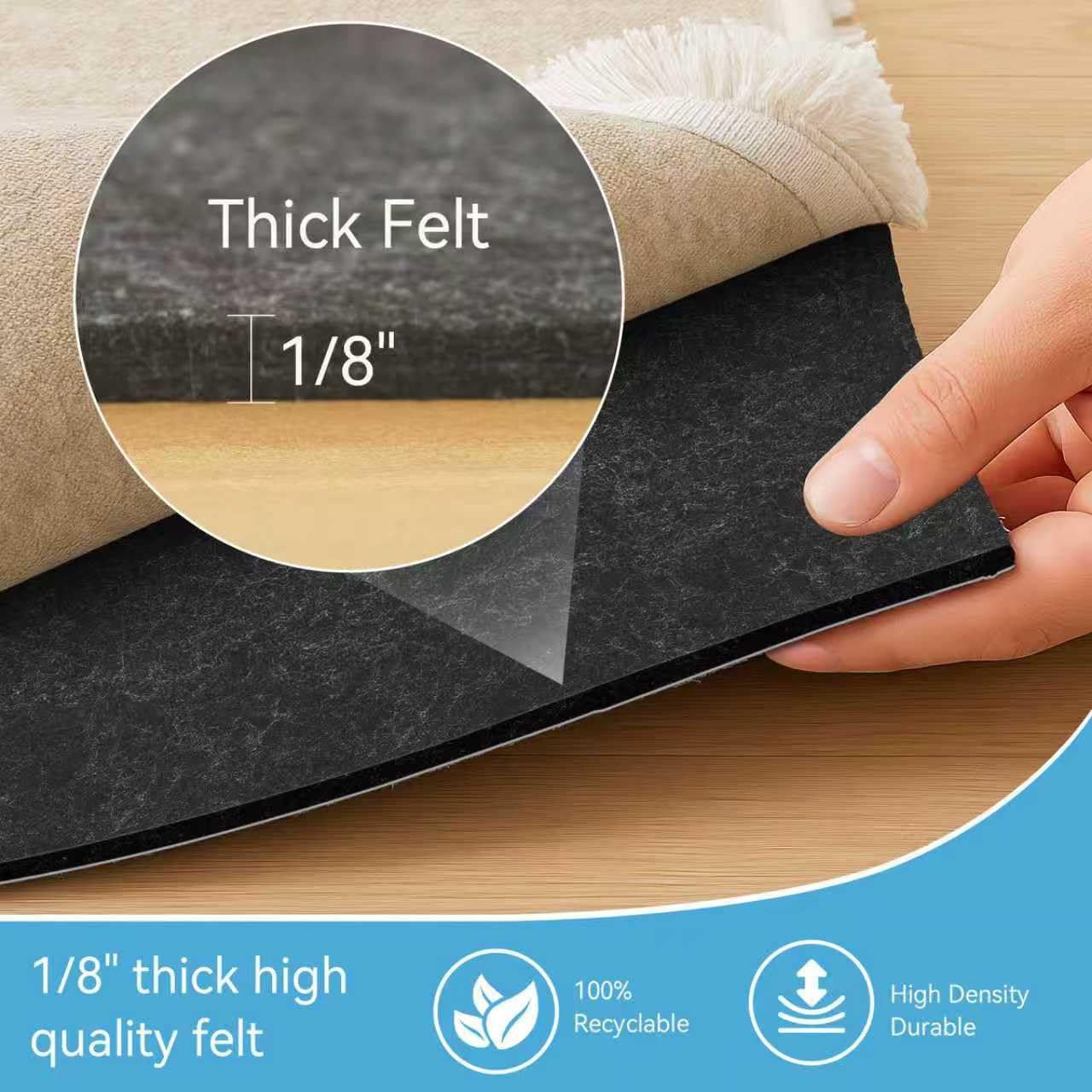 Warmstar 9x12 FT Non Slip Rug Pad,100% Waterproof Felt Rug Pad for Hardwood Floors,1/8” Thick Soft Carpet Pad with Natural Rubber Backing, Secure Grip & Floor Protection