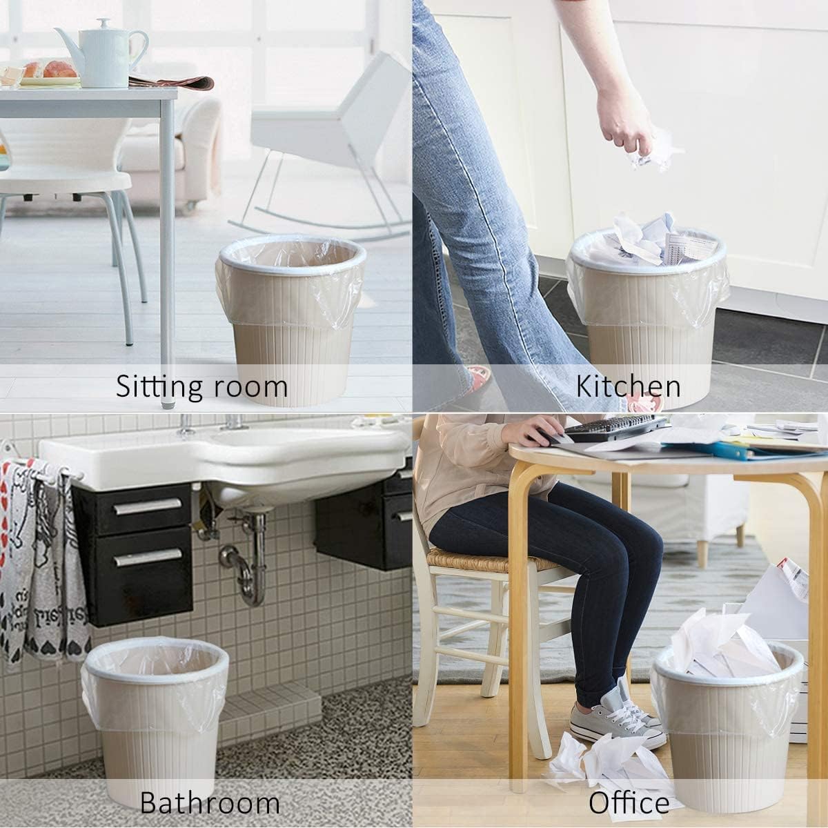 Small Trash Bags 2.6 Gallon - Bathroom Garbage Bag Biodegradable Kitchen Trash Can Liners Compostable Trash Bin Bags Plastic White Wastebasket Liners Mini Clear Trashbags for Office Dorm Bedroom Car