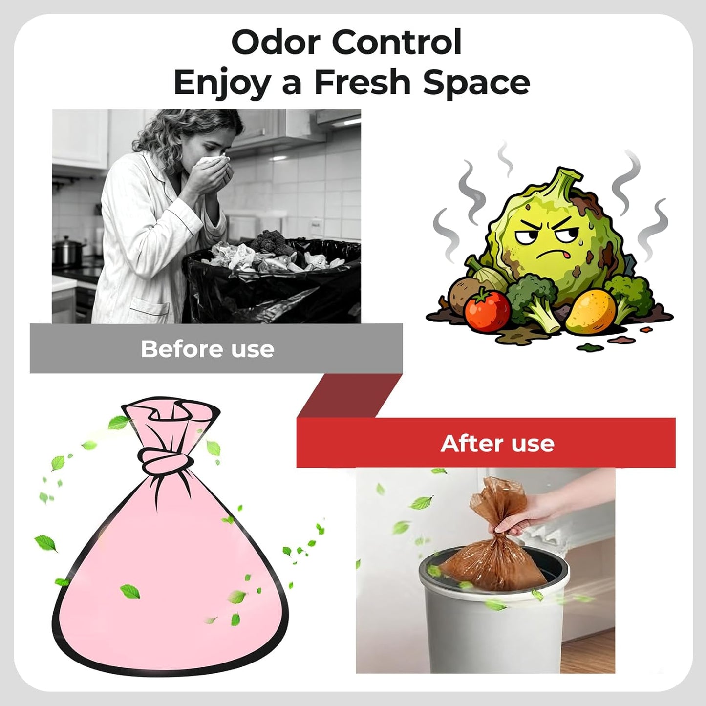 Odor Sealing Small Trash Bags Home & Food Use S-220 Count Disposable Bags, Durable and Unscented (Color:Brown)