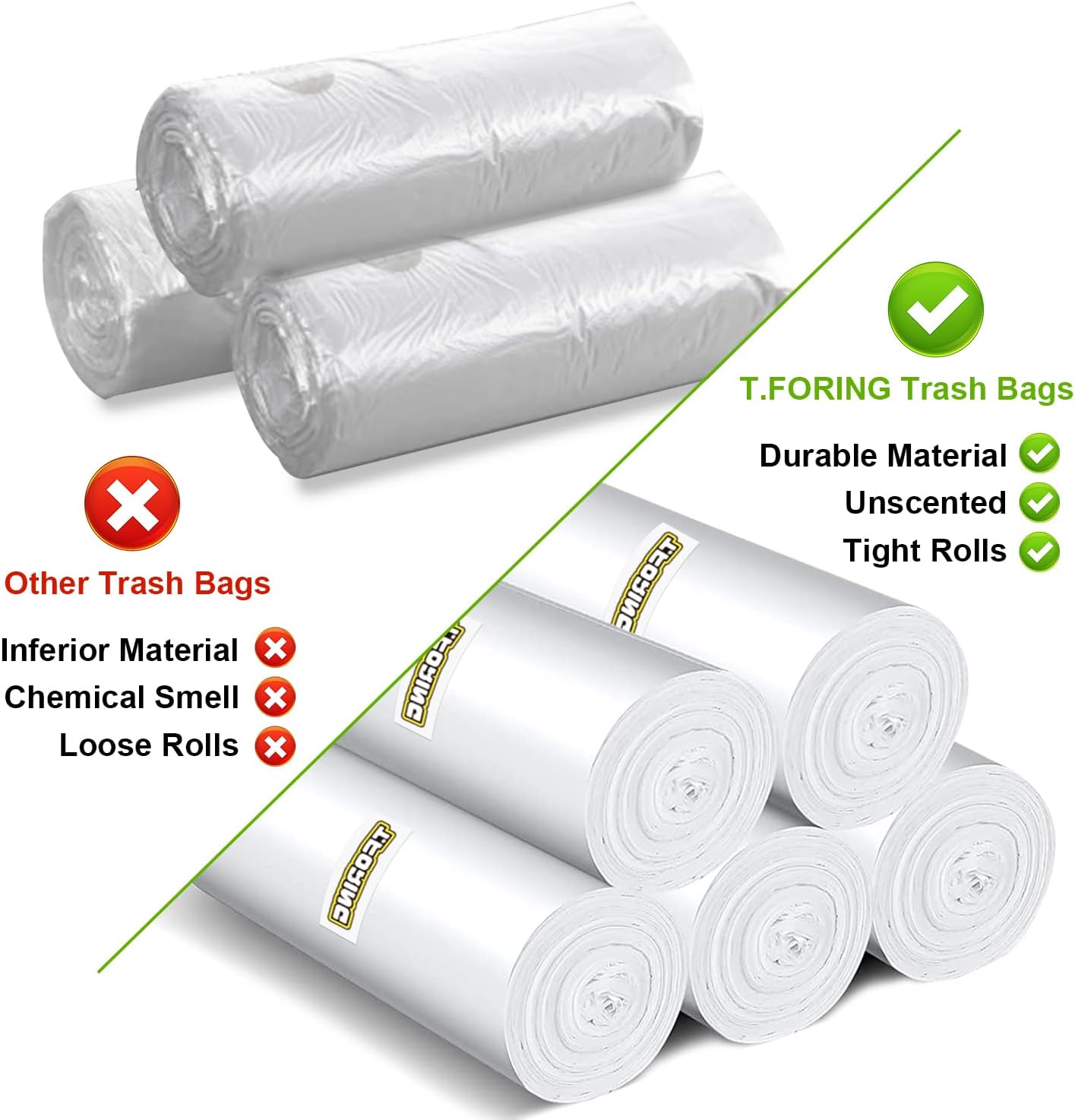 120 Count 8 Gallon Trash Bags Unscented - Thick Clear Medium Garbage bags, 30 Liter Strong Plastic Wastebasket Can Liners for Kitchen Home Bathroom Office