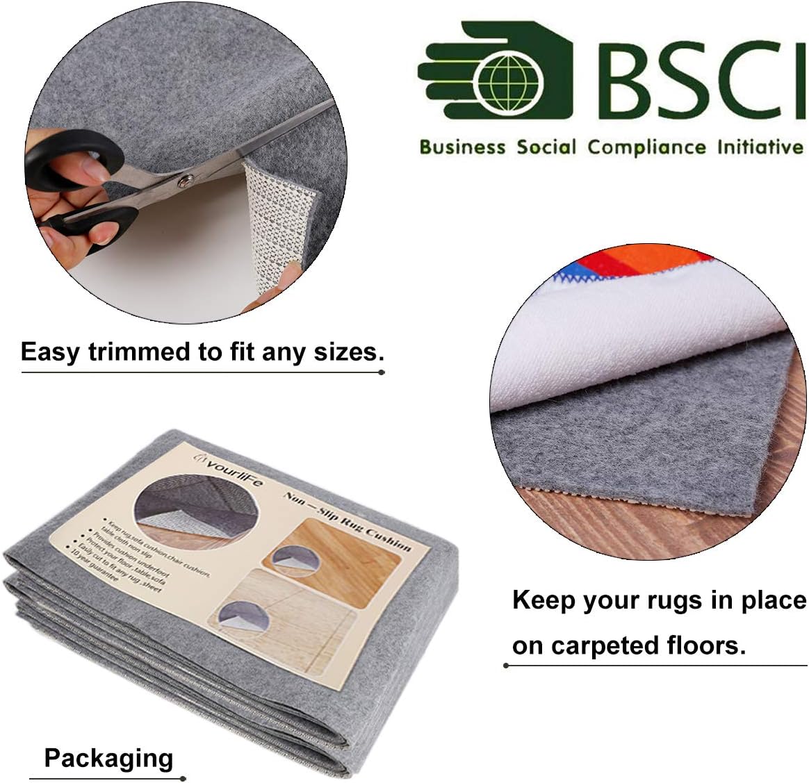 Non Slip Rug Pad Grippers - Round 8x8, 1/8" Thick, (Felt + Rubber) Double Layers Area Carpet Mat Tap, Provides Protection and Cushioning for Hardwood or Tile Floors