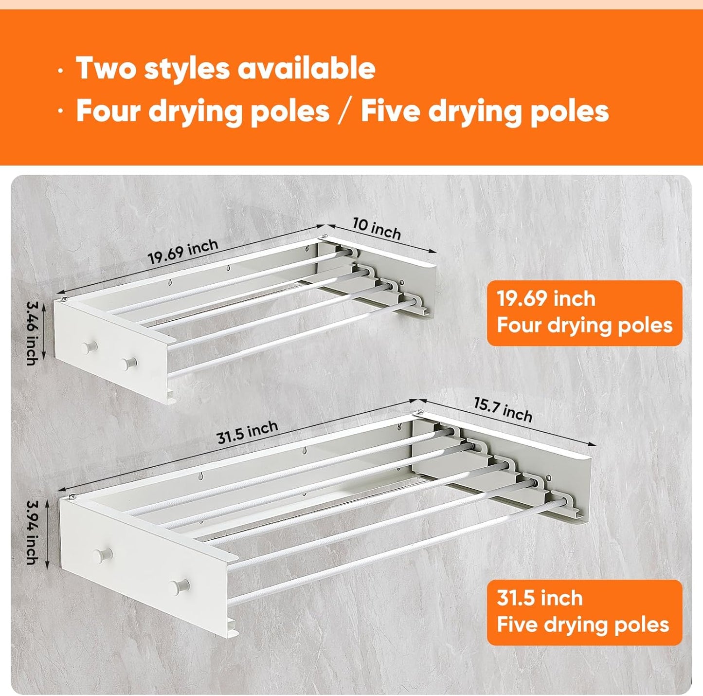 Clothes Drying Rack 31.5 inches Foldable Wall Mount Laundry Rack Folding Indoor Drying Rack Clothing Collapsible Hidden Space Saver with Wall Template 5 Rods White