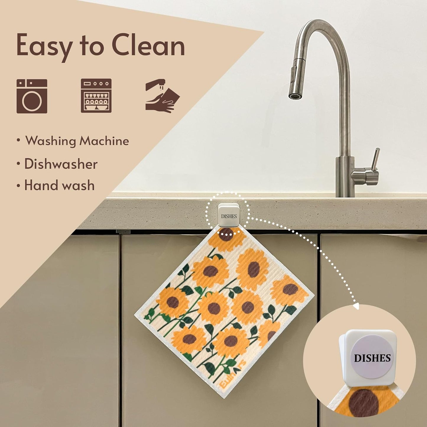 Swedish Dishcloths for Kitchen, 8 Pack Flower Reusable Paper Towels Washable, Non-Scratch Swedish Kitchen Towels, Super Absorbent Cellulose Dish Cloths, Eco Friendly Gifts