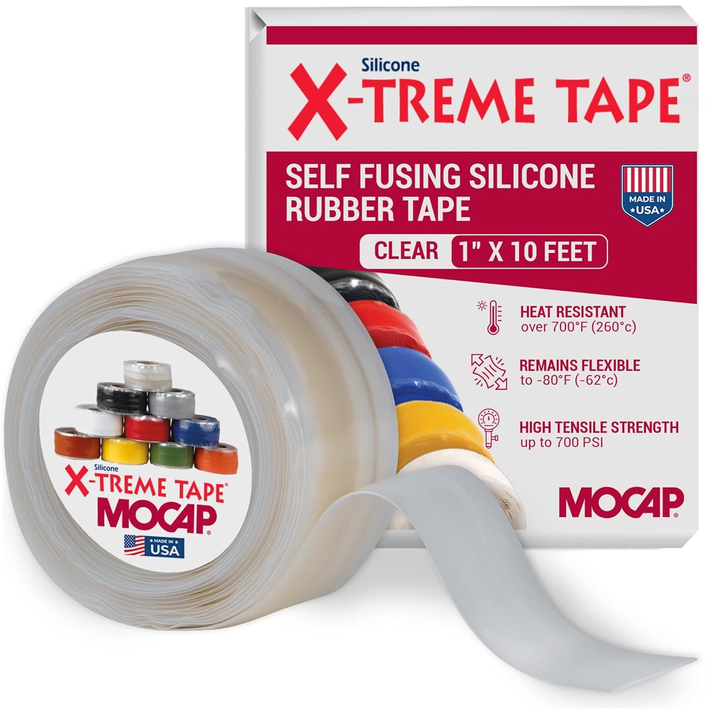 X-Treme Tape MOCAP Heavy Duty Electrical Tape, Self-Fusing Silicone Rubber, Waterproof & Insulating Flexible Tape, Electrical for Hose, Automotive, Outdoor & Repairs - 1" x 10ft Roll - Clear