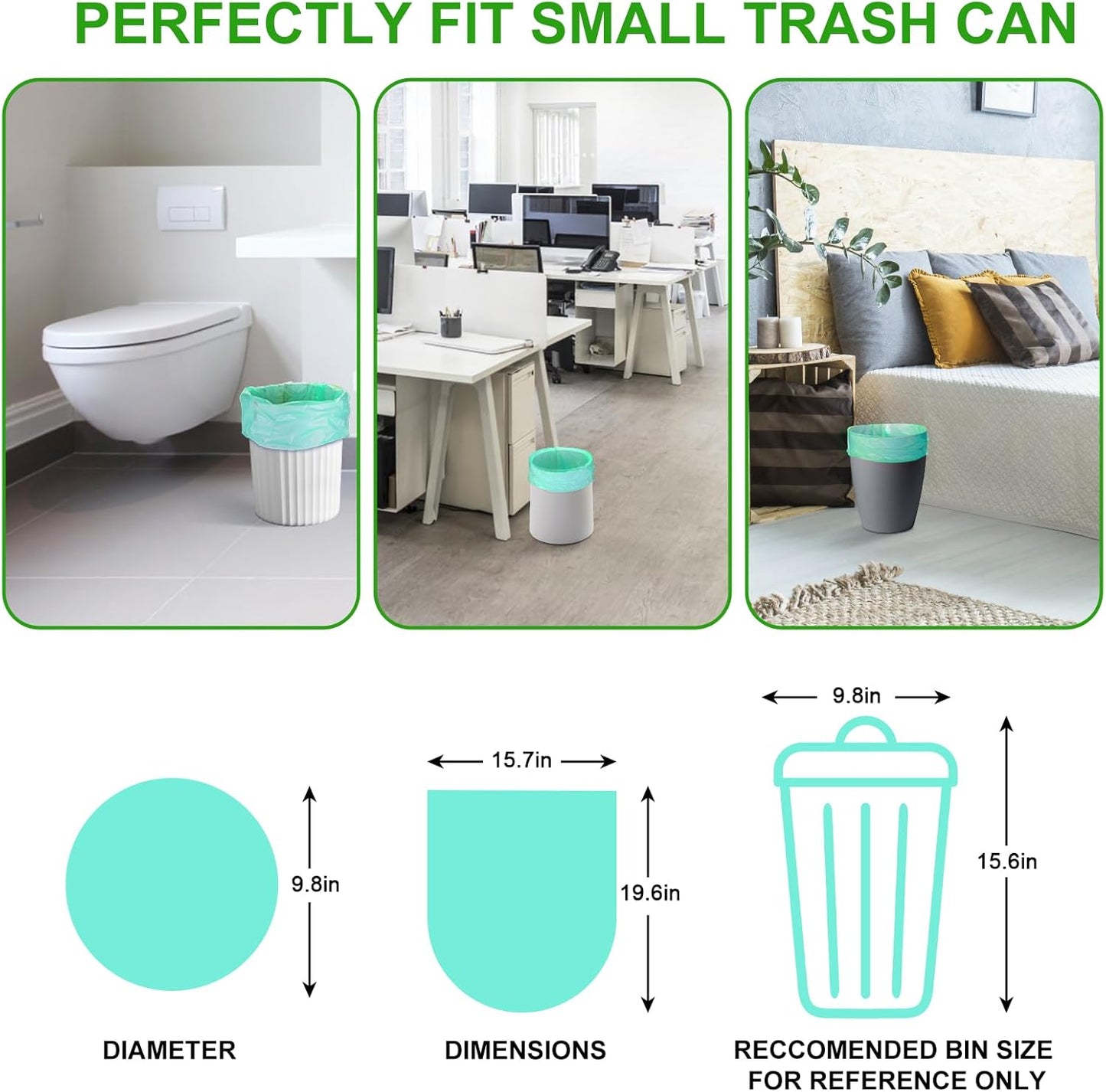 2.6 Gallon Mini Compostable Trash Bag - Small Garbage Bags For Bathroom Can Blue 100 Count 10 Liter Biodegradable Unscented Waste Basket Liners Bathroom Kitchen Office Strong Thick Inwaysin