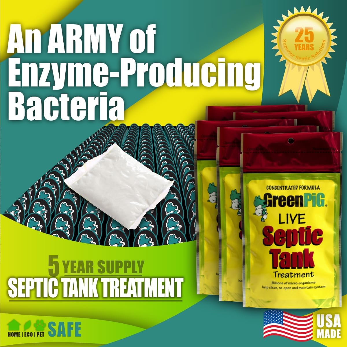 Green Pig 56 Live Septic Tank Treatment 5-Year Supply Ultimate Solution in Preventing Expensive Backups, Clogs, & Drain Field Failures with 20-Easy Drop-In & Flush Pods, 20 Count