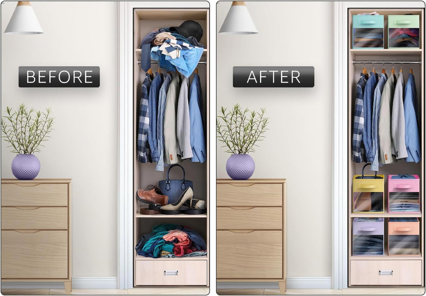 Sorbus 13 Inch Storage Bins with Clear Window - 6 Foldable Baskets for Organizing Clothes, Toys, Books - Sturdy Collapsible Fabric Storage Cubes with Handle - Storage Baskets for Shelves, Closets