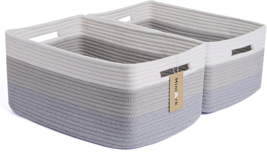 Large Storage Baskets for Shelves, Closet Organizers Bins for Clothes Blanket Towels, Baby Nursery, Toy Baskets Box, Woven Rope Baskets, 17 x 13 x 7.5”, 2 Packs Gradient Grey
